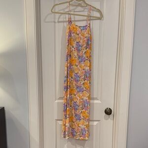 Billabong Floral Slip Midi Dress in Yellow, Purple, Pink